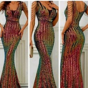Elegant Multicolor Sequin Maxi Dress
